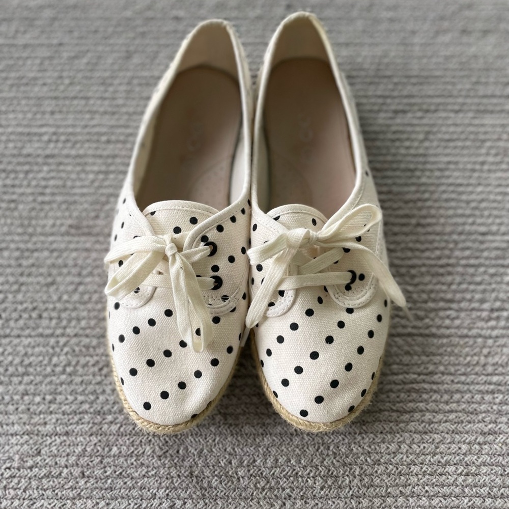 Aldo Ivory Black Polka Dot Tie Espadrilles Size 10
